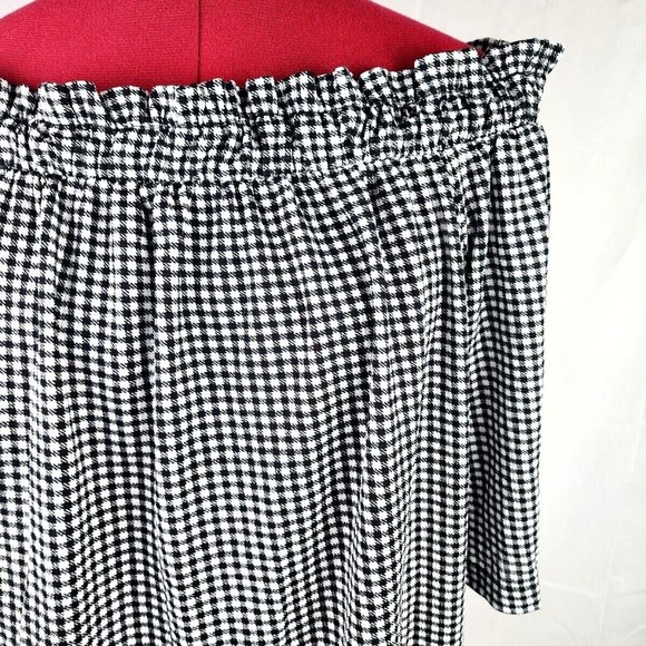ELLE Brand Black & White Checkered Off Shoulder Stretchy Top - M - Picture 2 of 7